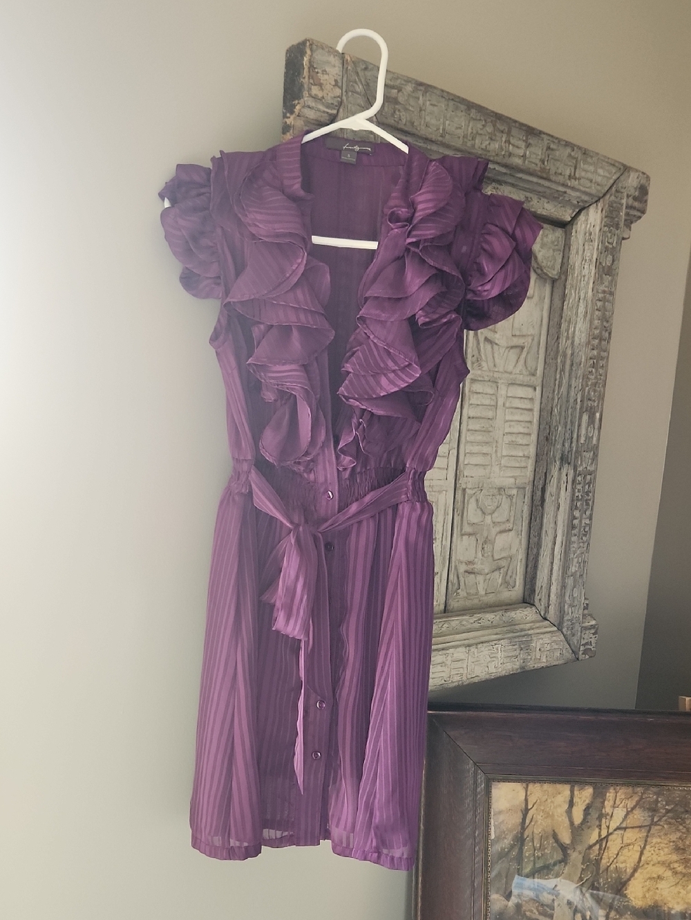 Pin-up Girl Forever 21 Purple Ruffled Tie-Waist Mini Dress Sz S